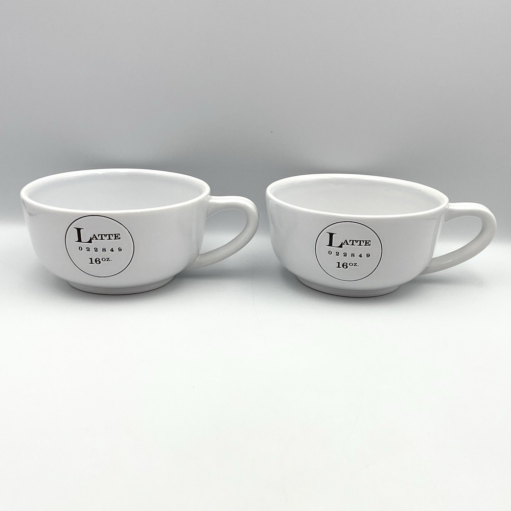 Pottery Barn Latte Bowl Mug Set of 2 White 16 oz Coffee‎ Soup Cups O22849
